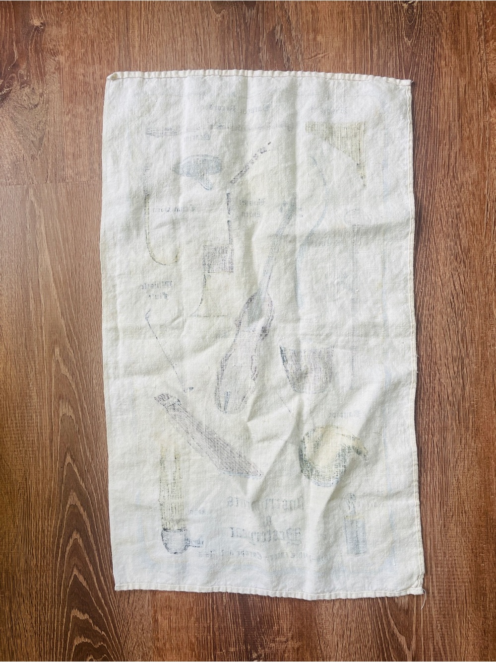 Instruments of Yesteryear Illustrated Tea Towel - Cream with Blue, Yellow, Red - Picture 5 of 5